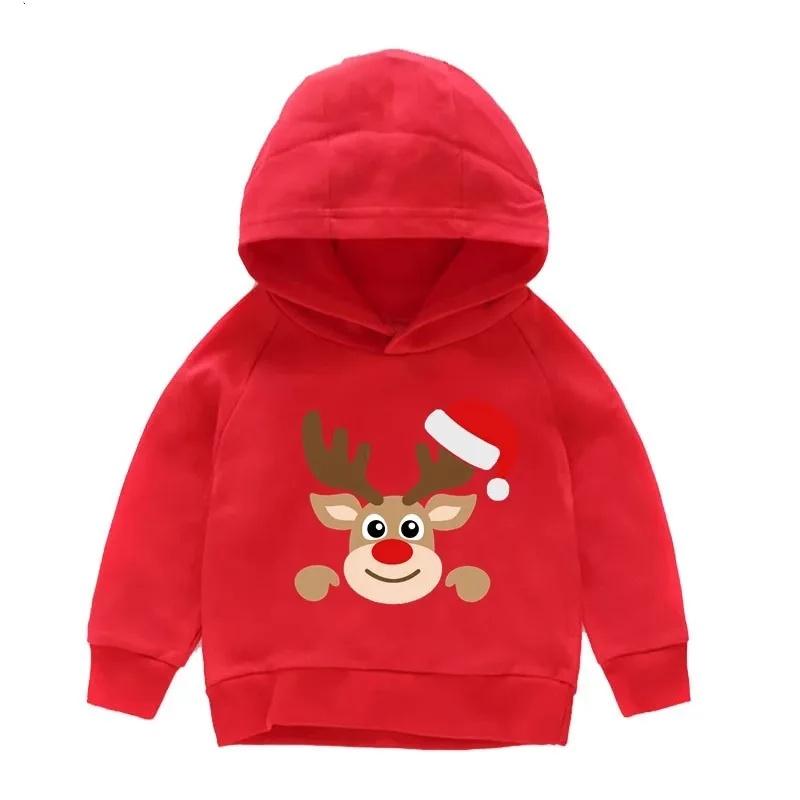 Children's Red Santa Claus Pattern Printed Hoodie Boys Girls Comfortable Outdoor Autumn and Winter Long Sleeve Pullover