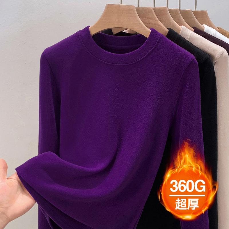 

New thickened double-sided German velvet crew neck bottoming shirt for women s autumn and winter with velvet polished thermal top XXXL (recommended 135-75kg)
