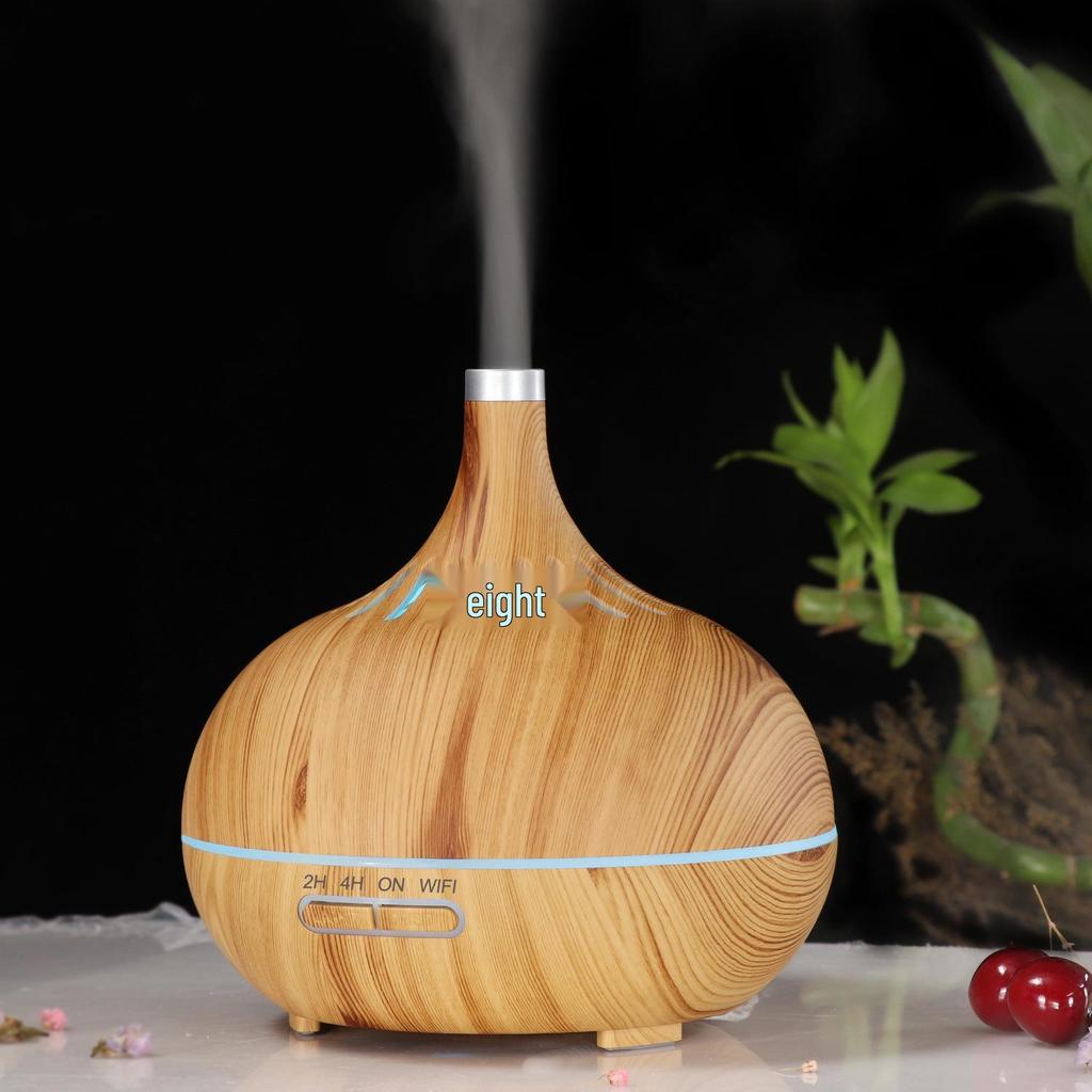 Smart WiFi Hotel Aroma Diffuser with Wood Grain Design: Hollow Translucent Humidifier and Home Atomizer