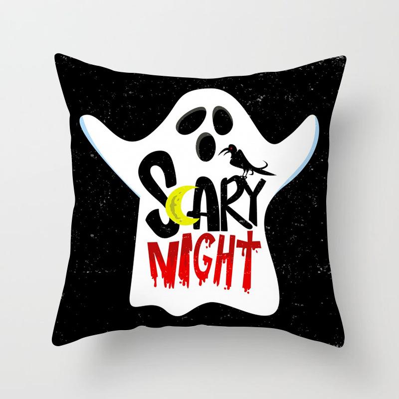 New Halloween Black and White Skull Pumpkin Printed Peach Leather Velvet Pillowcase Sofa Office Cushion Cover