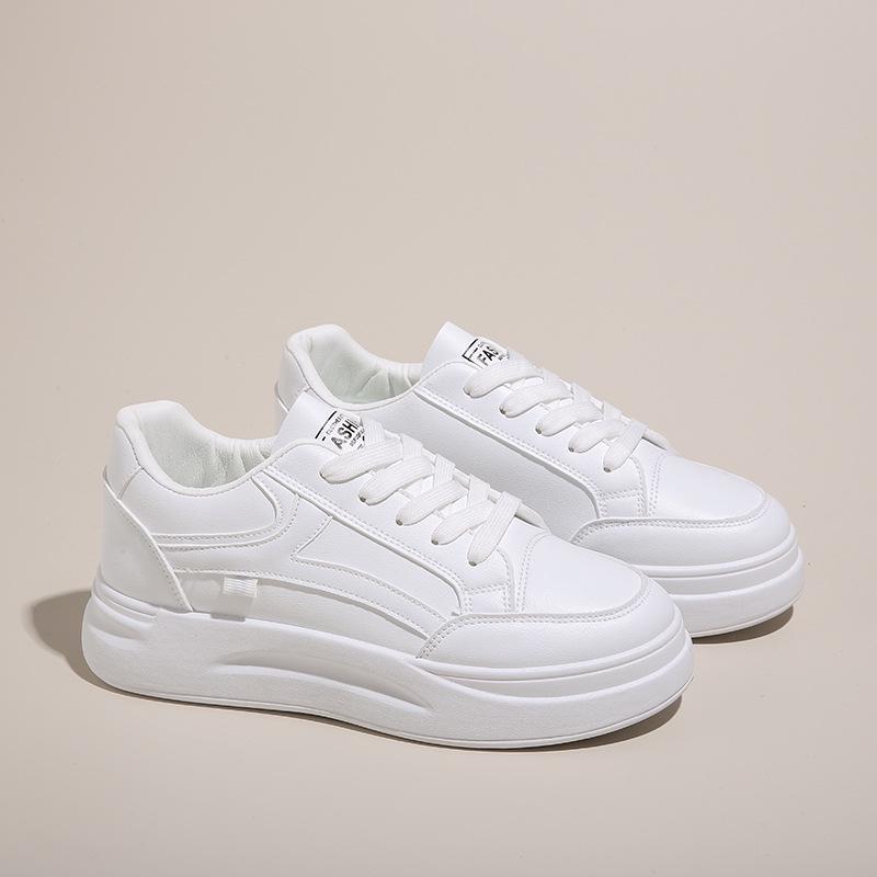 2024 Women's White Korean Style Thick Sole Sneakers: Versatile Autumn Casual Shoes