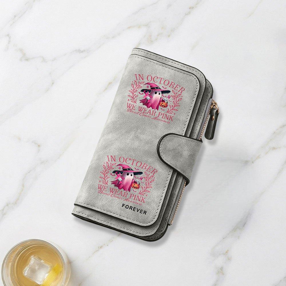 October Pink Breast Cancer Awareness Printed Long Wallet Multifunctional Portable Coin Purse With Clasp Large Capacity Daily Commuting Travel