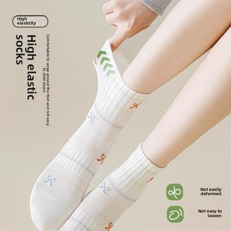 5 Pairs of Female Spring and Summer Leisure Sports Sweat Absorbing Breathable Mesh Cotton Socks