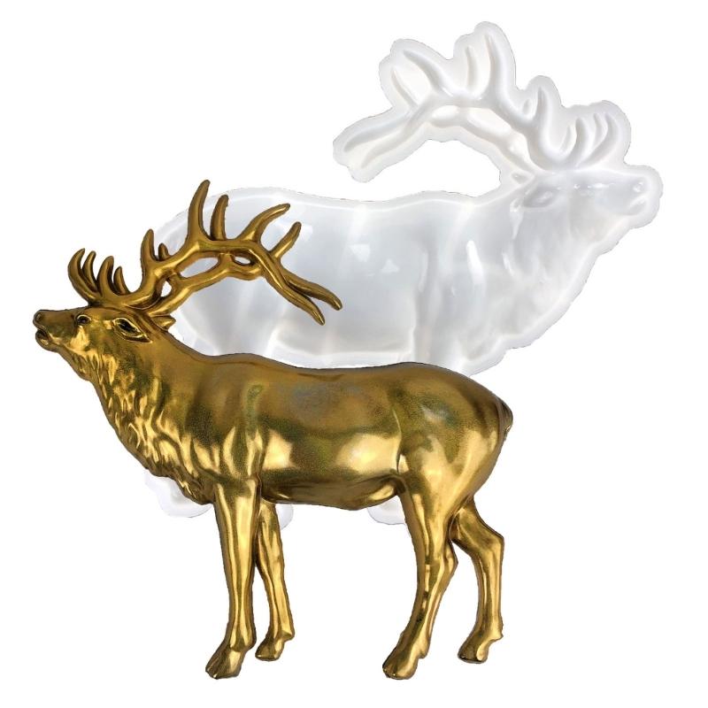 3D Animal Resin Mold Epoxy Resin Mold with Realistic Elk Shapes Fine Carved Silicone Mold for Wall Desktop Décoration