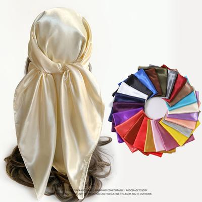 Fashionable New Versatile Headscarf Large Square Scarf Solid Color Scarf Women'S Simulated Silk Satin Scarf
