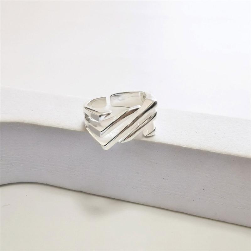 Irregular Geometric Rings Unique Square Cutout Rings with Slanted Texture  Adjustable Open Rings Decoration for Women