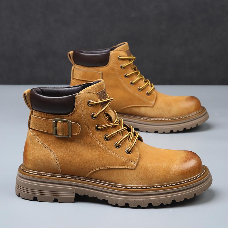 

2024 Мужские ботинки Martin из натуральной кожи: Модный британский стиль, толстая подошва, износостойкая, повседневная рабочая обувь 43