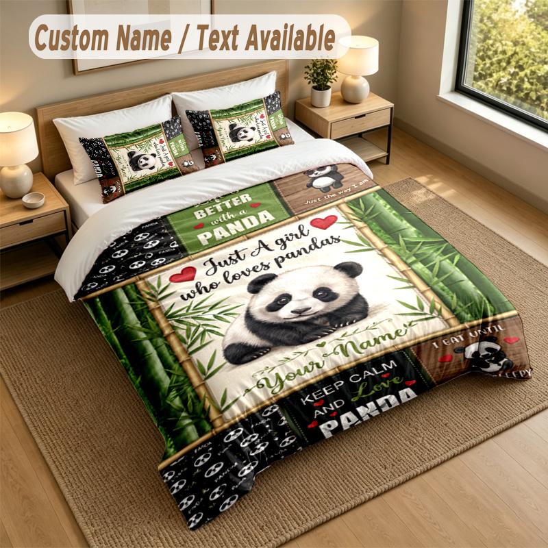 Bear Panda Theme Personalized 3Pcs Bedding Set Custom Text & Name 1 Sheet 2 Pillowcases Household Bedding 1pc