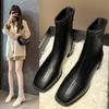 Short Boots Autumn Velvet Square Head Thin Boots Thick Heel Versatile Women's Martin Boots New White High Heels Elastic