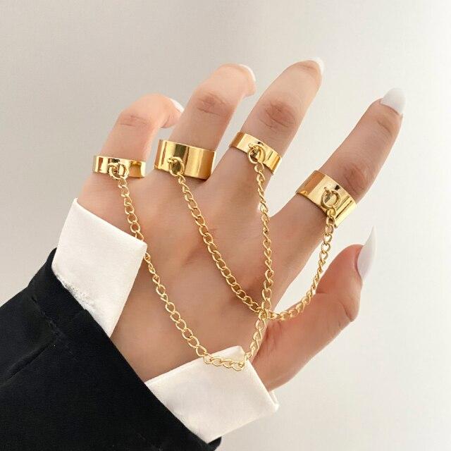 

Zovoli Punk Cool Hiphop Chain Rings Multi-Layers Adjustable Open Finger Rings Set Alloy Man Rings For Women Party Gift Jewelry Resizable