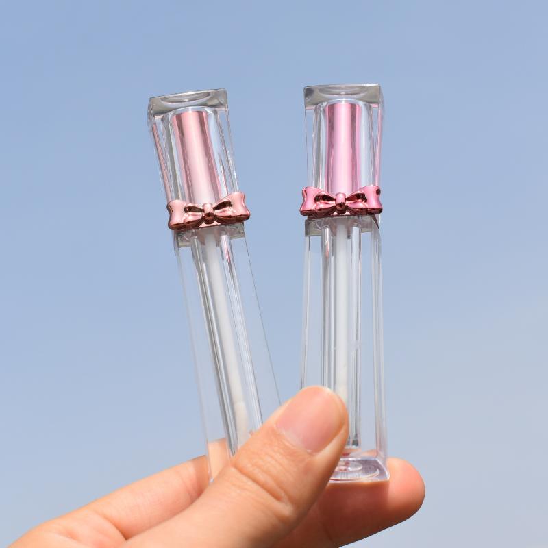 1Pcs Empty Portable 3.5Ml Lip Gloss Tubes Diy Clear Bowknot Lip Glaze Tubes,Square Rose Gold Cosmetic Packing Container
