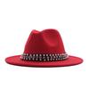 European and American Style Spring and Autumn Winter Imitation Felt Big Edge Hat British Retro Woolen Top Hat Women's Pearl Rhinestone Ribbon Jazz Hat