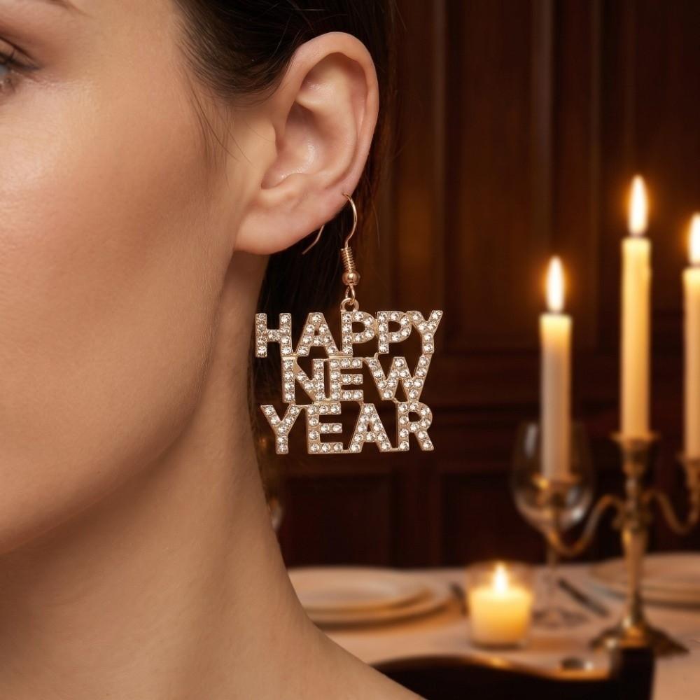 Happy New Year Letter Happy New Year Earrings Elegant Stud Earrings Letter Earrings Travel