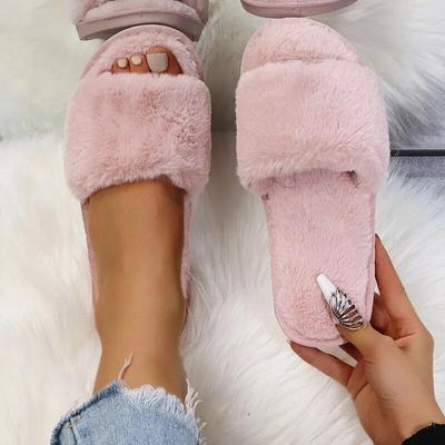 Winter Damen Winterhaus Pelzige Hausschuhe Rutschfeste Lässige Indoor Flats Bodenschuhe Damen Flip Flops Warme Schuhe Einfarbig