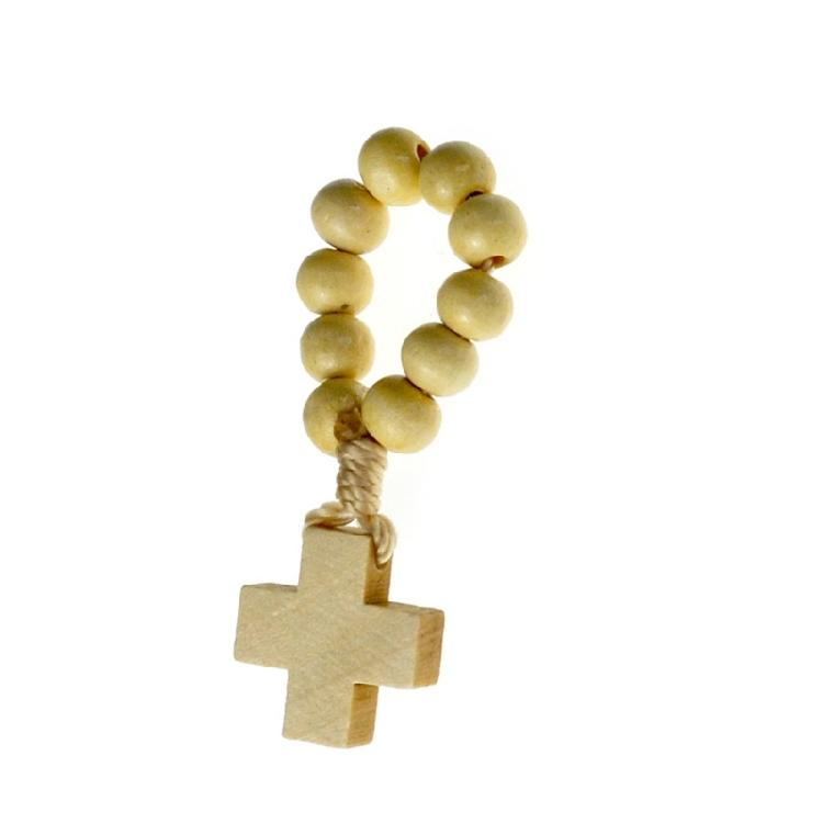 Daily Use Natural Pine Wood Bead Rosary Finger Chain Featuring Faith Symbol for Individual Meditation Practice