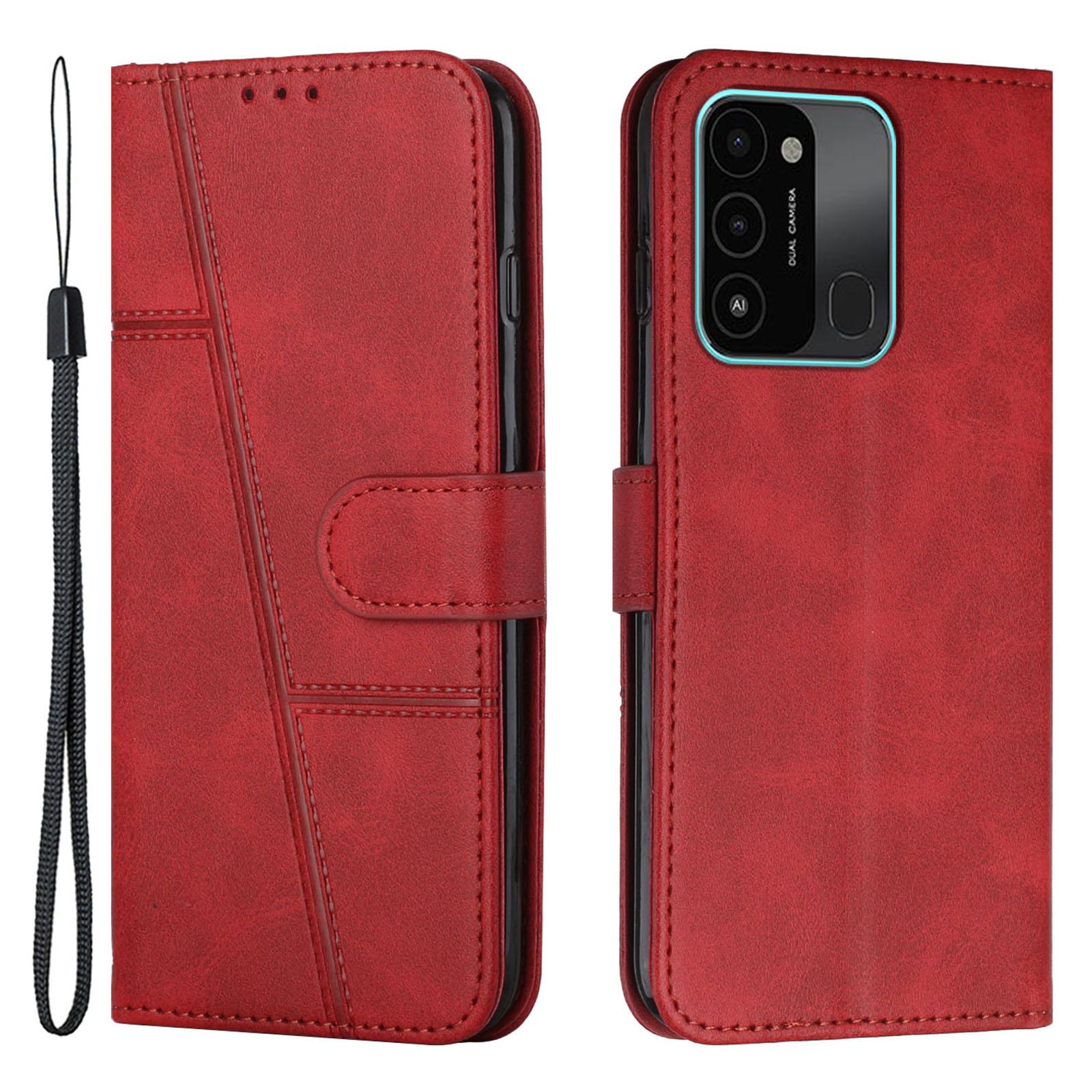 

Чехол для телефона из ПУ кожи для TECNO Spark Go 2022/Spark 8C 4G, Чехол-книжка со стендом и ремешком Red