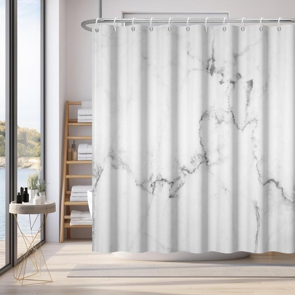 Colored marble shower curtain abstract pink purple blue fluid ink art texture lines modern luxury fabric shower curtain