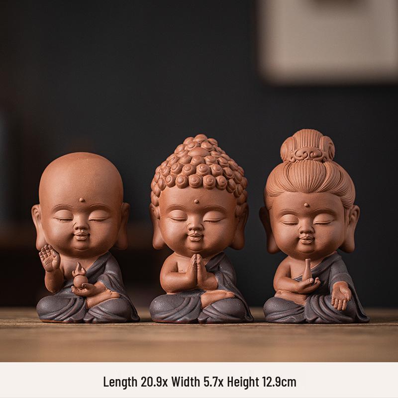 Saha Three Saints Buddha Ceramic Statue: Ksitigarbha, Tathagata, and Guanyin Tabletop Ornament
