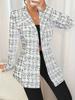 Autumn Winter New Elegant Black and White Grid Pattern Lapel Button Long Sleeve Slim Suits
