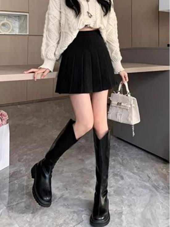 High-Waisted Woolen Pleated Grey Skirt - Autumn/Winter School Style JK Uniform Skirt
