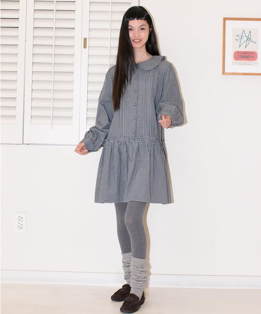 Yansisi Check Round Collar Dress - Navy