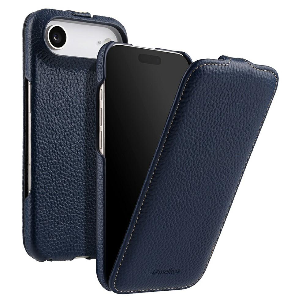 MELKCO For iPhone Air Case Compatible with MagSafe Vertical Flip Genuine Cow Leather+PC Phone Cover