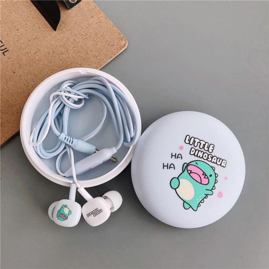 Universal Cute Cartoon Earbuds Bass In-Ear Wired Mic Earphone with Storage Box
