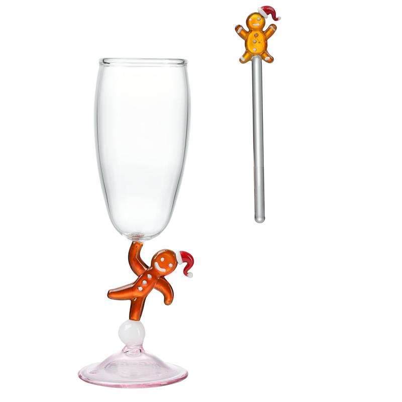 Christmas New Cute Gingerbread Man Wine Glass Ins Gift High footed Champagne Glass Festive Atmosphere