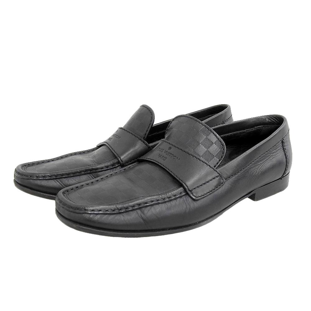 LOUIS VUITTON Damier Infini Embossed Logo Square Toe Flat Loafers Men's Black Size 6 1/2 FA0086 shoes 6.5 blackUsed