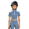 Kids Girls Color-block Equestrian Shirt Zip-up Stand Collar Short Sleeve Athletic Tops for Horse Riding Running Golf Tennis Practice