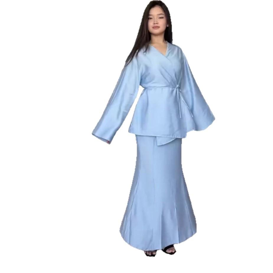 European-American V-Neck Long Dress: 2025 Summer Casual, Loose, Long-Sleeved, Slim-Fit with Tie-Up.