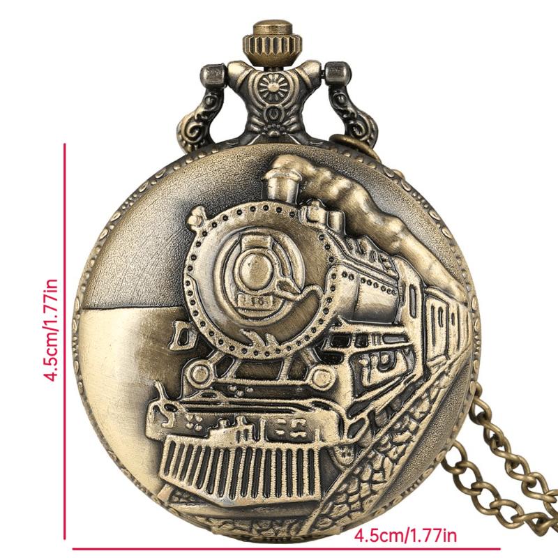 Vintage Classic Bronze Steam Train Design Pocket Watch with Chain Necklace Quartz Pocket Watch Gift Clock Chain for Men Kids