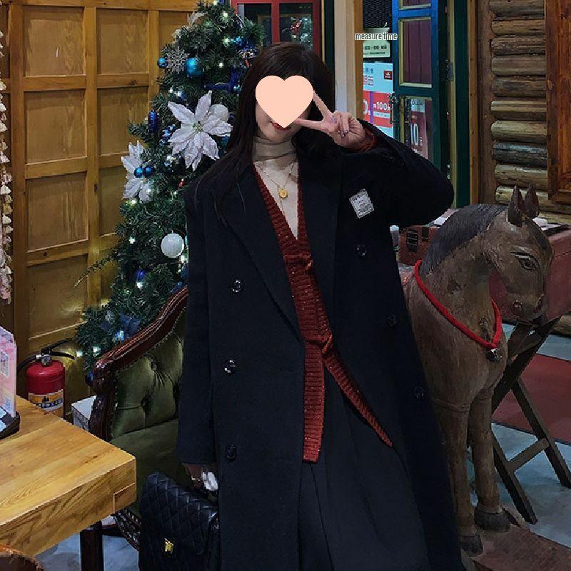 Women's Mid-Length Woolen Coat: Spring/Summer, Korean Style, Loose Fit, Versatile, Petite, Cotton-Enhanced