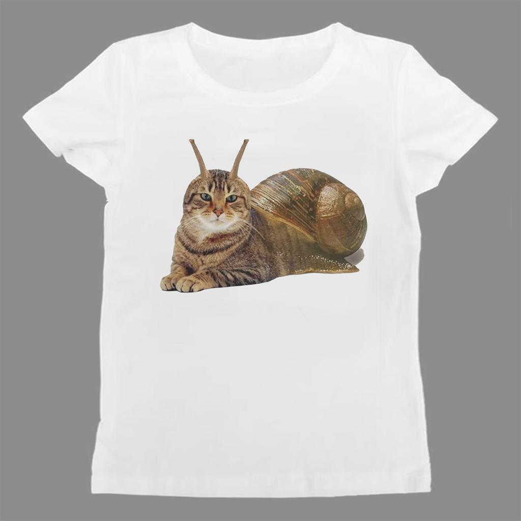 Harajuku 2000s Snail Cat Printed Unisex Tops Fashion Emo Short Sleeve Clothes Aesthetic Casual Tops Autumn Winter Y2k Tee Tops