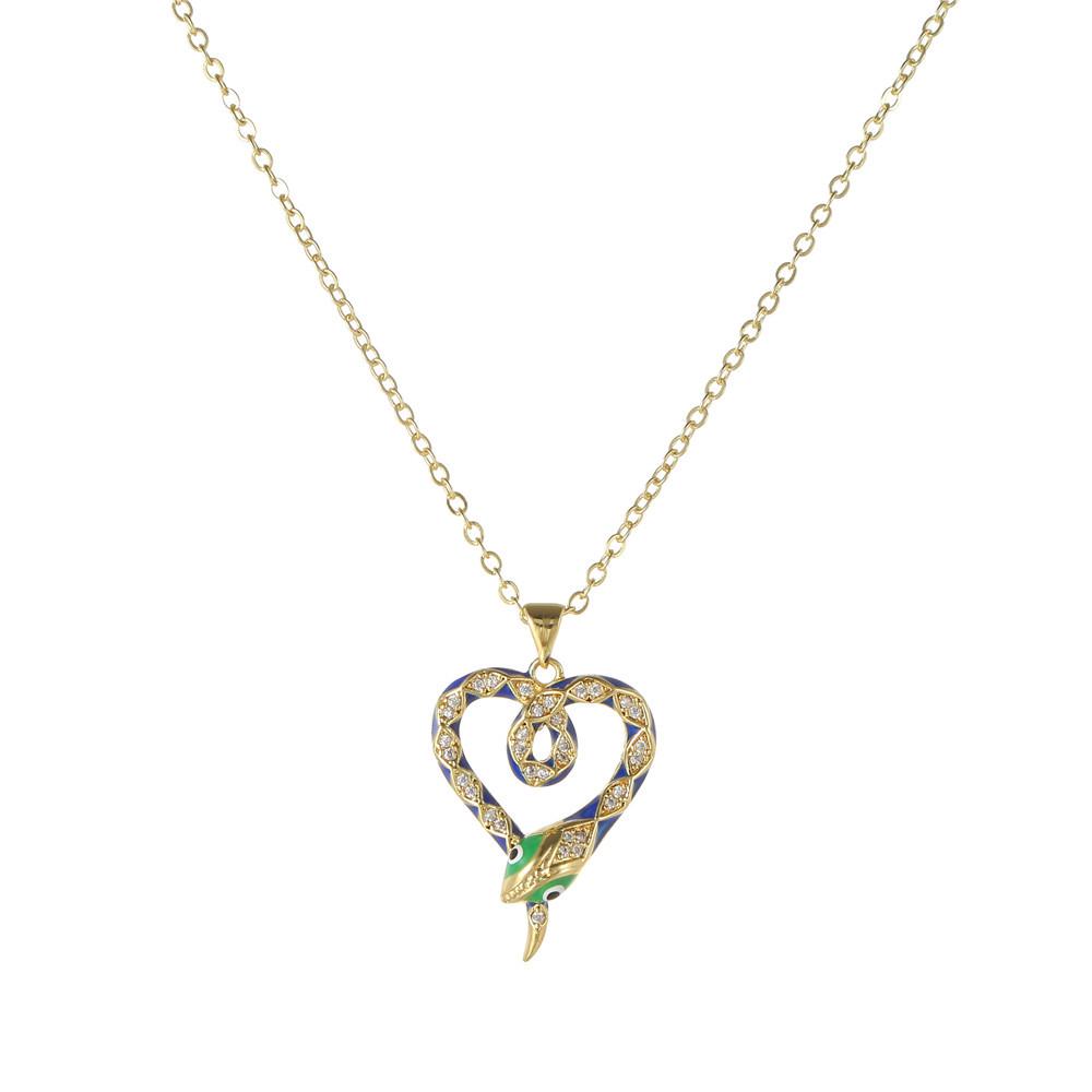 Luxury Copper Snake-Heart Pendant Necklace with Zircon & Glaze