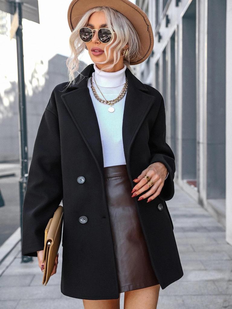 European & American Women's Woolen Long Sleeve Lapel Overcoat