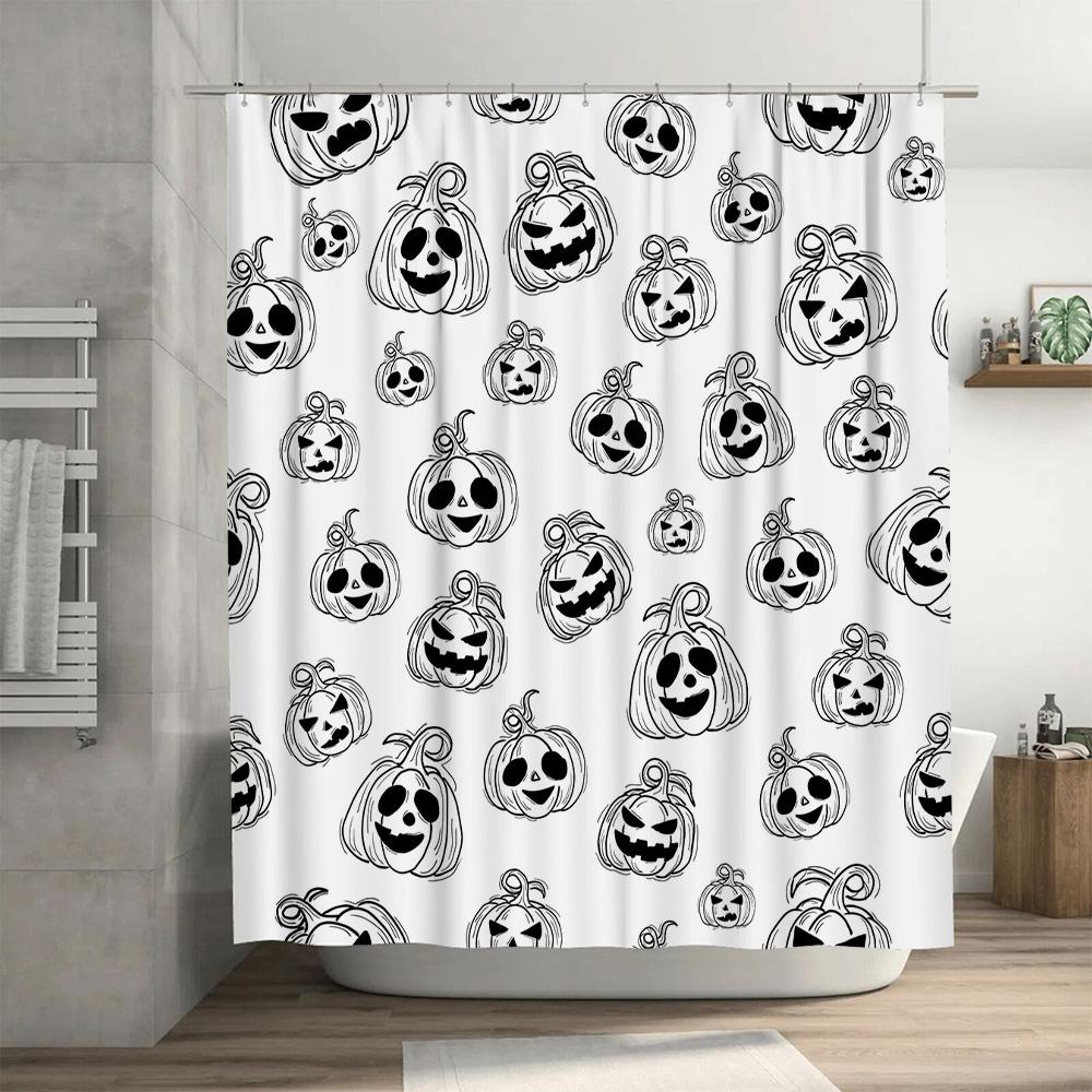 Black White Pumpkin Print Shower Curtain Halloween Decor for Bathroom 72x78 Inches (White)
