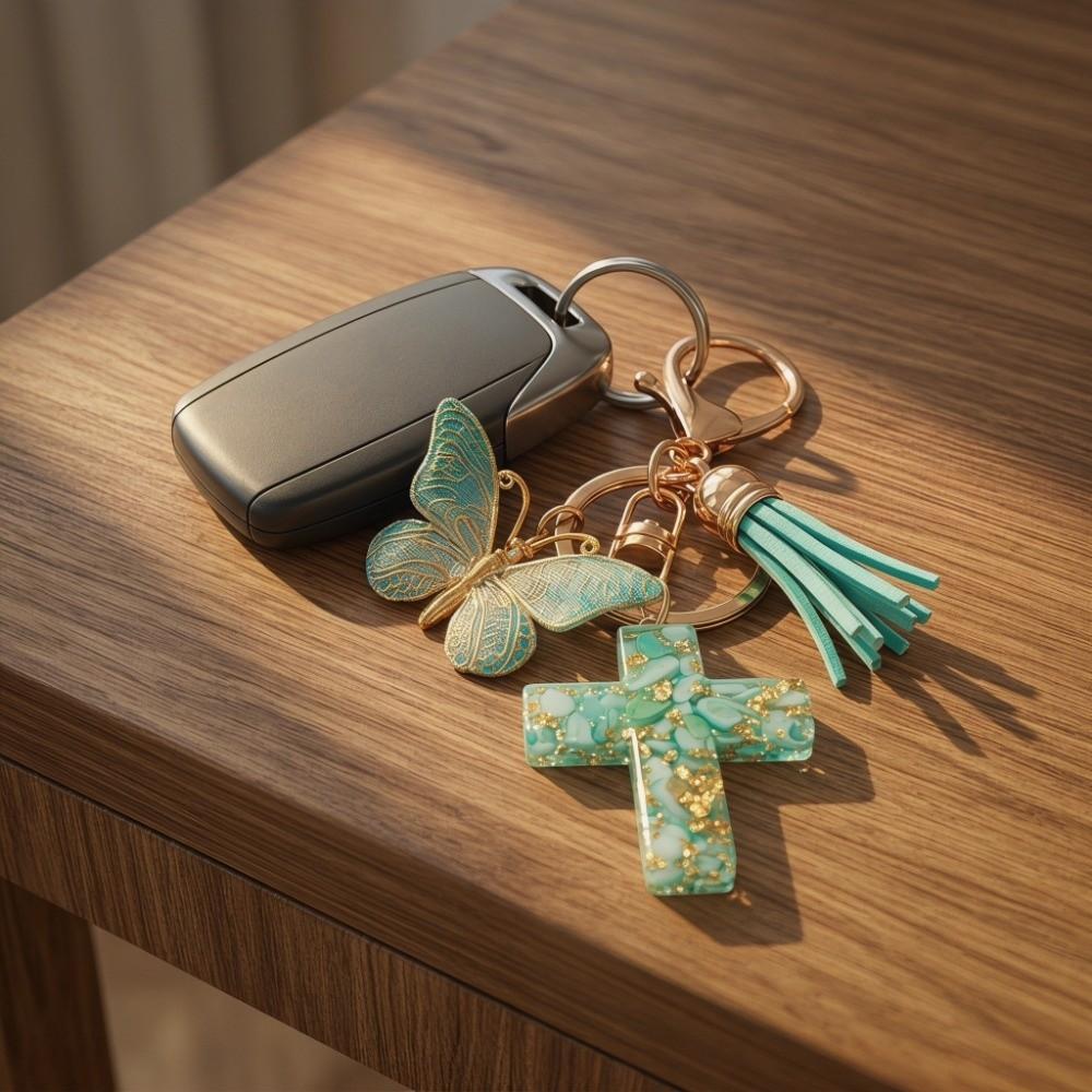 Tassel Butterfly Keychain Resin Bag Hanging Funny Cross Pendant Keychain Key Decor