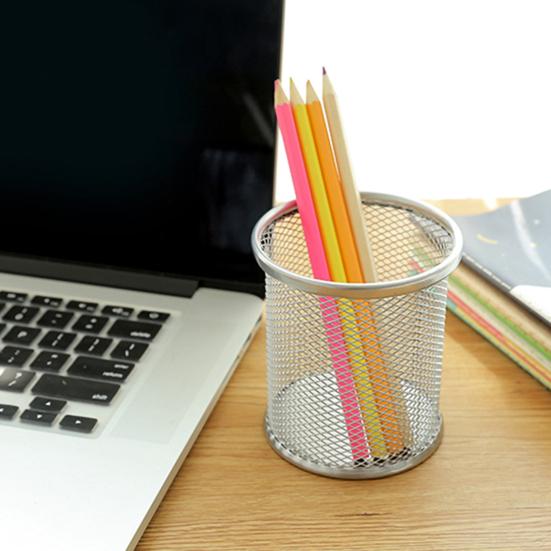 Metal Hollow Pen Pencil Holder Vase Pot Tidy Stationery Storage Desk Container