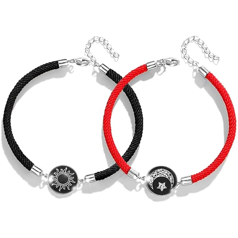 

2 шт./набор Браслеты из нержавеющей стали для пар Для женщин Влюбленным Светящийся Шарм Солнце Луна Веревка Дружба День святого Валентина Ювелирный подарок