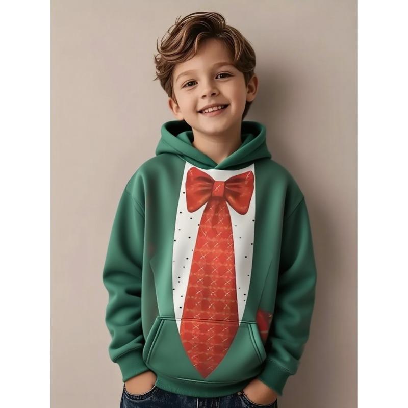 Christmas Tree Hoodies Snowflake Bow Tie 3D Print O-Neck Boys Girls Clothes Casual Christmas Party Sweatshirt Long Sleeve Tops