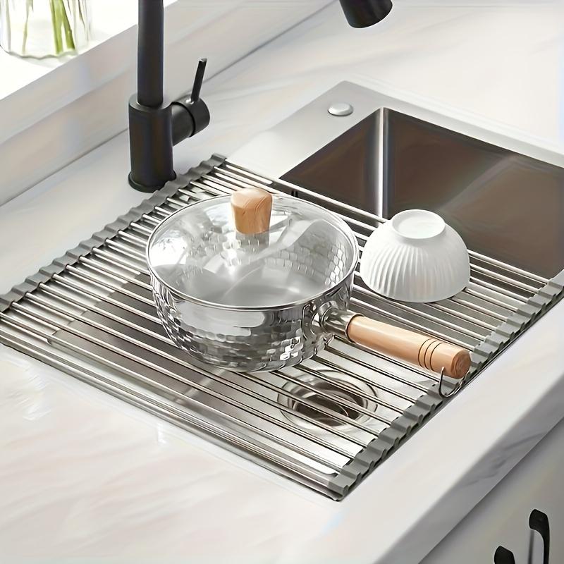 Utensilien-Abtropfgestell Edelstahl Über-Spüle Geschirrtrockengestell Faltbare & Rollbare Spülbecken-Abtropfmatte Multifunktionales Abtropfgestell für Zuhause