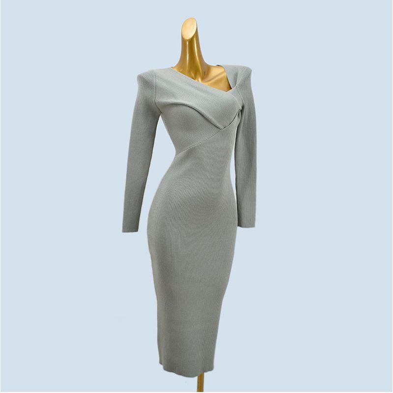 French Retro Design Long Overknee Sweater Dress Silm Slimming and Tight Hip Knitwear Dress Female Fall and Winter