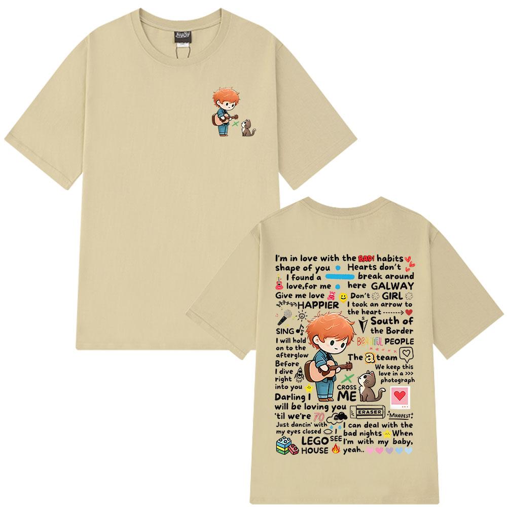 Ed Sheeran European Tour 2025 Graffiti Pattern Print T Shirt Men Women Cotton Casual Short Sleeve T-shirt Fashion Loose T-shirts