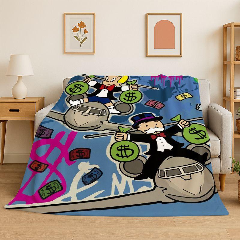 Monopoly Dollar Rich Game Cartoon Flannel Blanket Soft Warm Throw Blanket for Bedroom Living Room Bed Travel Camping Picnic