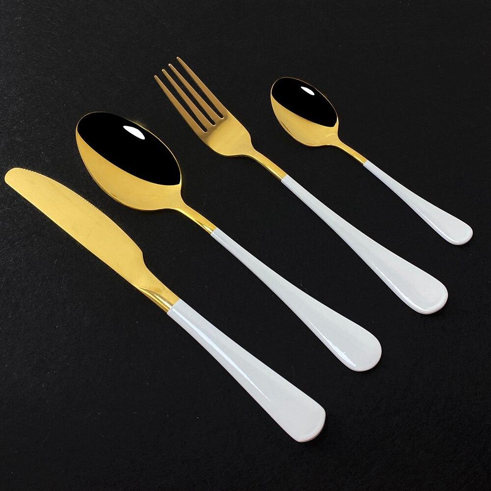 24Pcs/set Stainless Steel Dinner Black Gold Dinnerware Set Knife Fork Coffee Spoon Cutlery Set Kitchen Tableware Silverware Sets