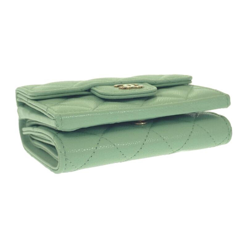 Chanel AP0230 Tri-fold Wallet Green Women