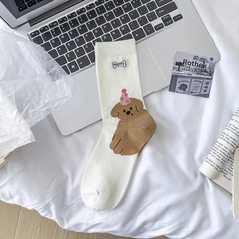 Female Spring and Autumn Personality New Heel Cartoon Animal Cute In The Wind Tube Socks