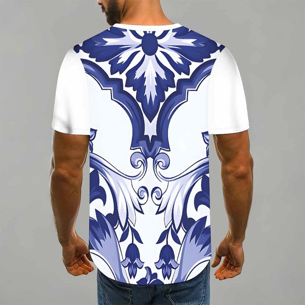 Women Short Sleeve Crew Neck T Shirt Dark Navy Pink Hibiscus Green Tropical Palm Leaf Print Top