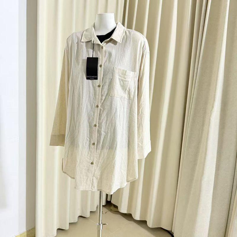 

Linen Blend Long Long Sleeve Top Shirt Apricot color S/M